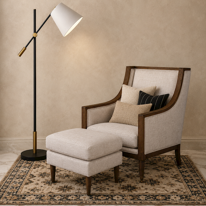 OATMEAL ARM CHAIR AND FOOTSTOOL 75x88x98cm